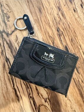 Coach Black Signature Zip Card Case with Keyring